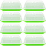 KEILEOHO 8 Pcs Green Seed Sprouter Tray with Lid, Nursery Seedling Seed Germination Trays, Soil Free Microgreens Growing Trays for Mung, Wheatgrass, Big Capacity Wheatgrass Grower Kit