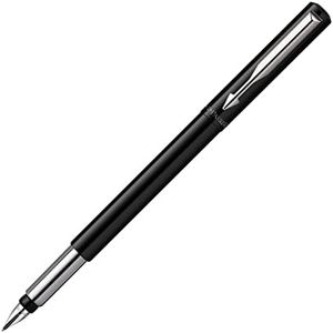 Parker Vector Fountain Pen | Black with Chrome Trim | Medium Nib | Blue Ink | Hangtab