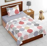 Loreto 144 TC 100% Single Cotton Bedsheet for Twin Size Bed with Single Pillow Covers - Black dots Polka Dots Design, Soft & Breathable Fabric, Ideal for Single Size Beds -Red and Black Dotted Circle