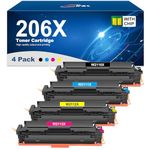 206X Toner Cartridges (with Chip), Compatible for HP 206X 206A W2110X W2110A Toner Cartridge, for HP 206A Toner, for HP Color Laserjet Pro MFP M283fdw M283cdw M282nw M255dw M255nw Printer, 4-Pack