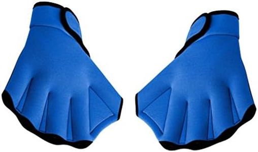 Qzc Pair of Aquatic Fitness Swim Training Gloves Water Resistance Training Aqua Fit Webbed Gloves (Blue, Large)