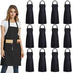 DUSKCOVE 12 Pack Plain Bib Aprons with 2 Pockets - Black Unisex Commercial Apron Bulk for Kitchen Cooking Restaurant BBQ Painting Crafting