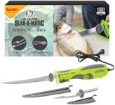 Smith’s Mr. Crappie Slab-O-Matic Electric Fillet Knife - Removable 8” & 4.5” Serrated Stainless Steel Blades w/Sheaths - Fillet Glove & Mesh Storage Bag - Fishing, Outdoor, Hunting Electric Knife