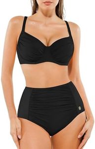 Popilush High Waisted Bikini Sets for Women Tummy Control Two Piece Shapewear Swimsuit Ruched Push Up Bathing Suit Black