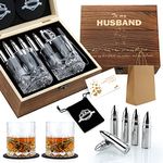 Exreizst Whiskey gift sets for Men Husband Groomsmen Gifts Wedding Men Birthday Gift Ideas from Wife - Stainless Steel Whiskey Stones and whisky gift set - Bourbon Gifts for Men Him Husband