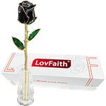LovFaith Valentines Day Real Rose Dipped 24K Gold with Crystal Stand, Best Forever Fresh-Cut Rose Gift for Her Wife Anniversary Birthday Christmas