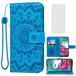 Phone Case for Moto G30/G20/G10/10 Power 2021 Wallet Cases with Tempered Glass Screen Protector Leather Slim Flip Cover Card Holder MotoG30 MotoG20 MotoG10 Motorola G 30 20 G10Power Women Men Blue