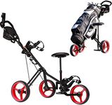 SPORFIT Golf Push Carts 3 Wheel Folding-Collapsible Lightweight Push Cart with Seat for Golf Clubs, Foot Brake/Umbrella Holder- 4 Height Position Handle