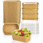 Yesland 50 Pack Take Out Food Containers with PP Lid, 25 Oz to Go Containers Rectangular Disposable Kraft Paper Bowls, Meal Prep Food Containers for Salad, Leftovers, Soup, Snack