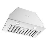 JOEAONZ Range Hood Insert 20 Inch Stainless Steel with Baffle filters, 600 CFM Built-in Kitchen Hood, Ducted/Ductless Convertible Vent Hood GU10 LED, 3 Speed Stove Exhaust Fan, Push Button Control