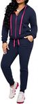 CLOCOR Track Suits for Women Set - Casual 2 Piece Outfits Sweatsuit Pocket Hoodies Long Sleeve with Patchwork Pants Set, 3-deep Blue-pink, Large