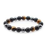 KIOMOY Triple Protection Bracelet for Protection Bring Luck and Prosperity Hematite Black Obsidian Tiger Eye Stone Bracelets (Tiger Eye)