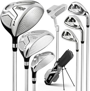 Youth Golf Clubs Set for Ages 12-14, Right Handed Junior Golf Clubs 11 Piece Set with 400cc Driver, 3 Wood, Hybrid,7 Iron, 9 Iron, Wedge, Putter, Stand Bag & 3 Headcovers，Black