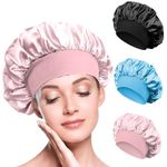 BIZBUY 3 Pack Satin Bonnet, Hair Bonnet for Sleeping, Night Hair Sleeping Caps with Wide Elastic Band, Silk Bonnet is Suitable for Long and Curly Hair