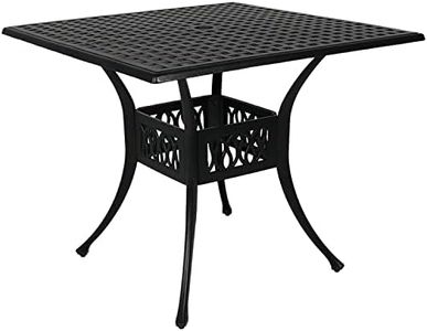 Sunnydaze Cast Aluminum Patio Dining Table with Umbrella Hole - 35-Inch Square - Black