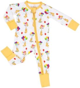 LollyBanks Baby Pajamas, Long Sleeve Neutral Pajamas with 2-Way Zipper, 95% Viscose from Bamboo and 5% Spandex, Breathable Infant Sleepers, Stretchy Baby Romper 6-12 Months (Bear Balloon Print)