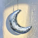 RGZOCT Disco Ball Moon Hanging Disco Ball 8 inch Silver Stage Mirror Balls Funky Home Decor for Party,Room,Courtyard,Christmas,Retro Mirror Ball Handmade Gift