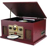 Sylvania SRCD838 5-in-1 Nostalgic Turntable with CD, Cassette, Radio, Aux-In, Brown