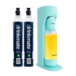 DrinkMate OmniFizz Sparkling Water and Soda Carbonator, Sparkles Any Drink, Includes 1L Re-usable BPA-Free Carbonating Bottle, Two 60L CO2 Cylinders and Patented Fizz Infuser (Arctic Blue)