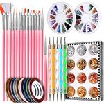 Teenitor Nail Art Brushes Set with Nail Gems, Nail Art Kit Tools with Nail Art Pens Nail Dotting Tool for Teenage Girls, Gel Nail Kit Nail Accessories for Beginners, Pink