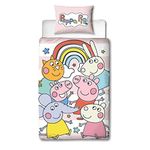 Character World Peppa Pig and Friends Official Single Bed Duvet Cover Set | Colourful Playful Design Reversible 2 Sided Bedding Including Matching Pillow Case | Polycotton