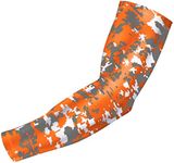 Bucwild Sports Digital Camo Compression Arm Sleeve Youth/Kids & Adult Sizes - Baseball Basketball Football Running - UV/Sun Protection Cooling Base Layer(Orange Gray - Youth Small YS)