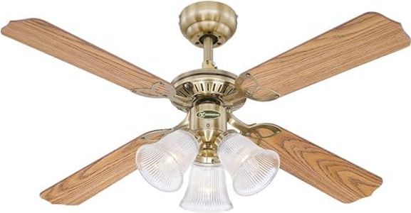 Westinghouse Lighting 7826540 Princess Trio Ventilateur de plafond E14 Métal Finition en Laiton Antique Avec Pales Réversibles Chêne/Acajou
