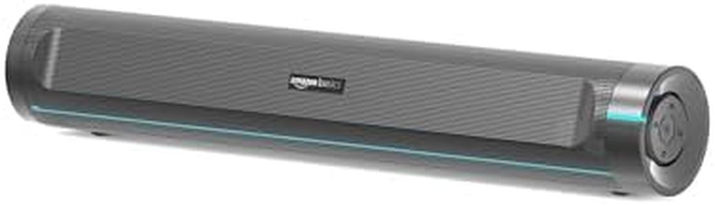 Amazon Basics SB25R 25W Bluetooth Soundbar with 3600 mAh Battery | 2X Bass | Up to 10 hrs of playback | Blue LED Lights | Bluetooth 5.3, Aux & USB Connectivity (Black)