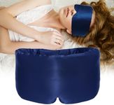 ATreebag Silk Sleep Mask for Women Men, Mulberry Silk Eye Sleeping Mask & Blindfold with Adjustable Velcro Strap, Blackout Eye Cover for Sleep Travel Yoga Nap, Large Size, Peacock Blue