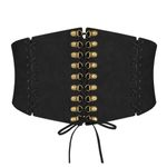 WERFORU Women’s Wide Corset Belt Vintage Elastic Waist Belt Lace-up Tied Waspie Belt for Dresses Halloween Costume Black