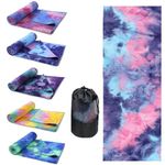 Oaygat Yoga Mat Towel Tie-Die Yoga Towel Non Slip Hot Yoga Towel with Grip Dots Quick Dry Yoga Blanket Super Soft Sweat Absorbent Microfiber Mat Towel with Mesh Carry Bag Ideal for Yoga Pilates Bikram