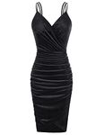 Women Velvet Dresses Ladies Elegant V-Neck Sleeveless Mini Bodycon Wrapped Banquet Prom Dress Black M