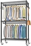 Mfancy Rolling Garment Rack,Heavy Duty Metal Clothes Rack with Wheels,Adjustable Shelves and Hanging Rods, Multi-Functional Clothing Rack for All Kinds of Clothes and Shoe Storage.