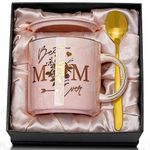 Biching Gifts for Mom - Mom Birthday Gifts from Daughter Son Kids - Best Mom Ever Mug - 14Oz Pink Marble Coffee Mug Gifts Set, Christmas Gift for New Mom, Bonus Mom, Bow Gift Boxed