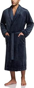 CQR Men's Soft Collar Fleece Robe, Shawl Sleepwear Wrap Style Robes, Long Bathrobe with Front Pockets CQ-HPR400-DNY_S/M