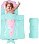 JISEN Toddler Nap Mat 3 in 1 Kids Sleeping Bag with Removable Pillow and Blanket Nap Mat for Toddlers for Daycare Preschool Kindergarten Camping Travel Mermaid