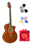 Neowood FLYMG, Acoustic Guitar with Touch Pickup, Bag, Plectrums, finger Protectors & Neowood String Set Glossy Finish (Coffee)