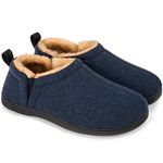 Snug Leaves Men's Wool Felt Slippers Comfy Warm Winter House Shoes with Elastic Gores Navy Blue,8-9 UK