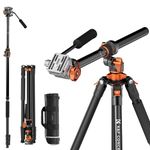 K&F Concept 91" Video Tripod,Horizontal Overhead Tripod with Multi Angle Center Column,Aluminum Tripod Monopod with Fluid Head & Quick Release Plate for DSLR Camera, Camcorder, Load Capacity 5KG/11LBS