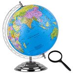 zest 4 toyz Globe for Kids, STEM STEAM Educational World Globe Metal Base with Magnifying Glass for Kids/Political Globe/Office Globe/Globes for Students - 10 INCH (Blue)