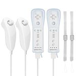 2 Pack FISUPER Remote Controller with Motion Plus for Wii, 2 in 1 Remote with Nunchuck Controller Replacement for Wii Wii U Console (White)