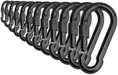 Branded Boards Black & Silver Heavy Duty Thumb Screw Closure Zinc-Galvanized Steel Carabiner Spring Snap Clip Link Hooks 200-400lb Load. 6 & 12 Packs (5cm 12-Pack Black)