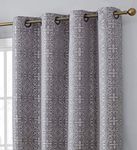 HLC.ME Mia Moroccan Tile 100% Complete Blackout Heavy Thermal Insulated Energy Savings Heat/Cold Blocking Grommet Short Curtain Drapery Panels for Bedroom & Living Room, 2 Panels (52 W x 63 L, Grey)