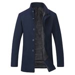 YOUTHUP Mens Wool Coat with Gilet Winter Thick Trench Coat Casual Outdoor Warm Peacoat, Navy Blue, S