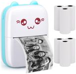 Portable Printer, Mini Pocket Wireless Bluetooth Thermal Printers with 6 Rolls Printing Paper for Android iOS Smartphone, BT Inkless Printing Label Receipt Photo Notes Study Home Office, Blue