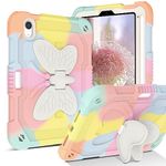 YINLAI Case for iPad Mini 7 2024/iPad Mini 6 Generation 2021 Camo Two Layer Bumper Shockproof Butterfly Stand Protective Full Body Kid Cover Case for iPad Mini 7th/6th 8.3 Inch, Colorful Rose Gold