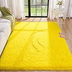 BENRON 5x8 Ft Yellow Fluffy Shag Rugs for Living Kids Girls Boys Nursery Room, Ultra Soft Bright Yellow Area Rugs Christmas Decor