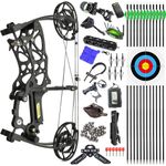 wolfman Archery Steel Ball Compound Bow Kit Dual-Purpose Bow Archery Hunting Bow and Arrow Set 35-70Lbs Short-Axis Compound Bow Suitable for Beginners Adult (Black Bow Set)