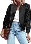 Zeagoo Jackets for Women Classic Solid Striped Biker Jacket Zip Up Fashion Bomber Jacket Coat Pure Black X-Large