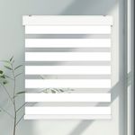 FOIRESOFT Noiseless+ Custom Cordless Light Filtering Zebra Blinds [Morning, Pure_White, W 35 x H 64 inch] Windows Sheer Shades for Day and Night Light Control, Gentle Moving Dual Layer